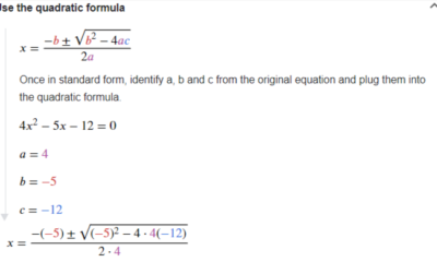 4x ^ 2 – 5x – 12 = 0