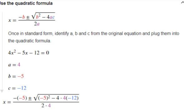 4x ^ 2 – 5x – 12 = 0